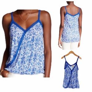 Lucky Brand Wrap Front Surplice Blue Tank